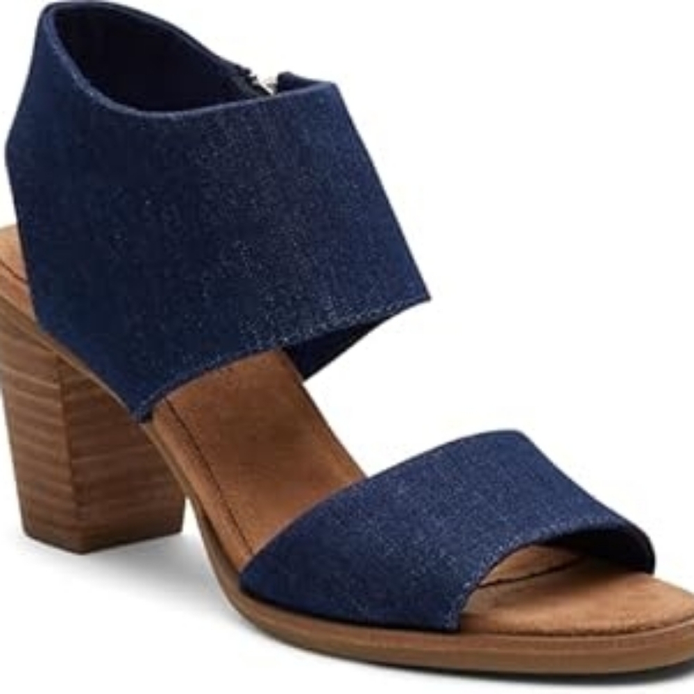 Toms Majorca Cutout Heeled Sandals Denim Sz 8 Blue